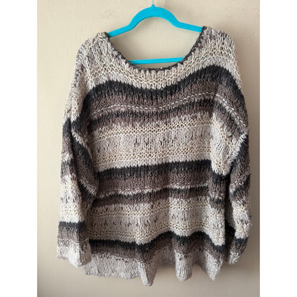 Free People Oversized Knit Brown & Beige Striped Sweater Size M - Picture 2 of 8